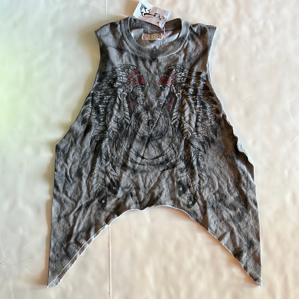 Vintage Restyled Native American Indian Chief Tank Top, Women M/L